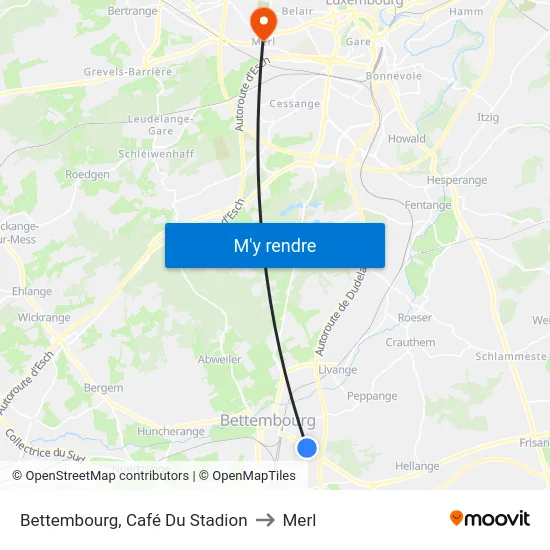 Bettembourg, Café Du Stadion to Merl map