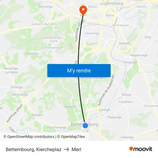 Bettembourg, Kiercheplaz to Merl map