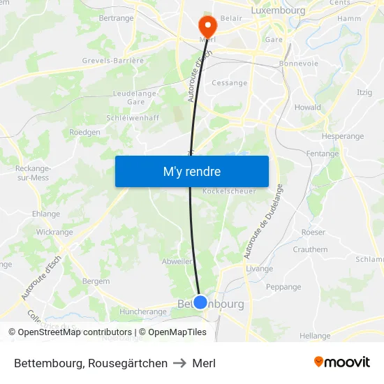 Bettembourg, Rousegärtchen to Merl map