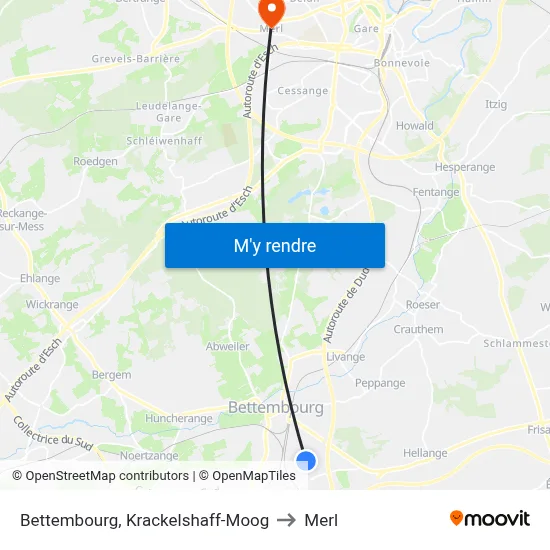 Bettembourg, Krackelshaff-Moog to Merl map