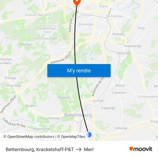 Bettembourg, Krackelshaff-P&T to Merl map