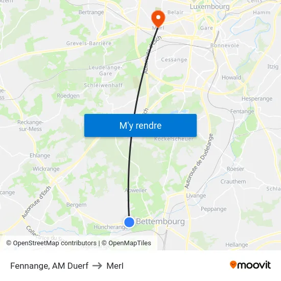 Fennange, AM Duerf to Merl map