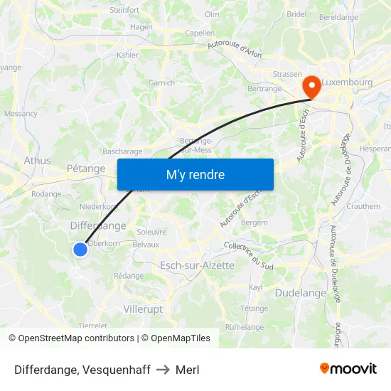 Differdange, Vesquenhaff to Merl map