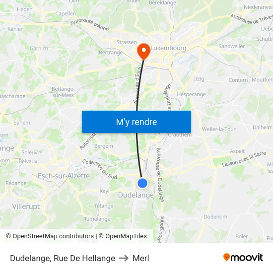 Dudelange, Rue De Hellange to Merl map