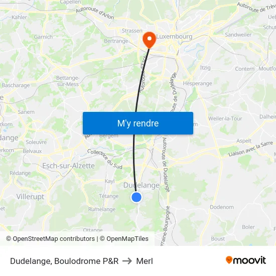 Dudelange, Boulodrome P&R to Merl map