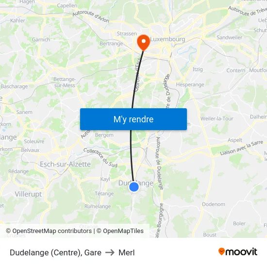 Dudelange (Centre), Gare to Merl map