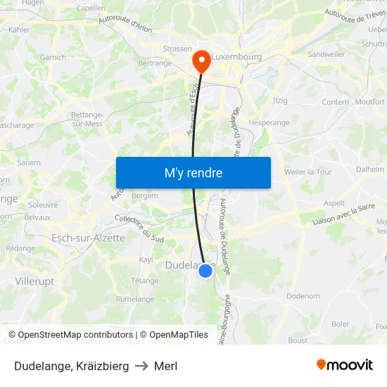 Dudelange, Kräizbierg to Merl map