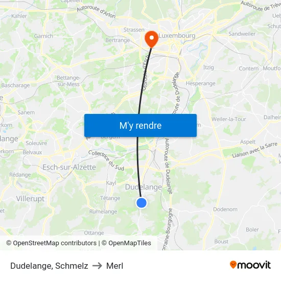 Dudelange, Schmelz to Merl map