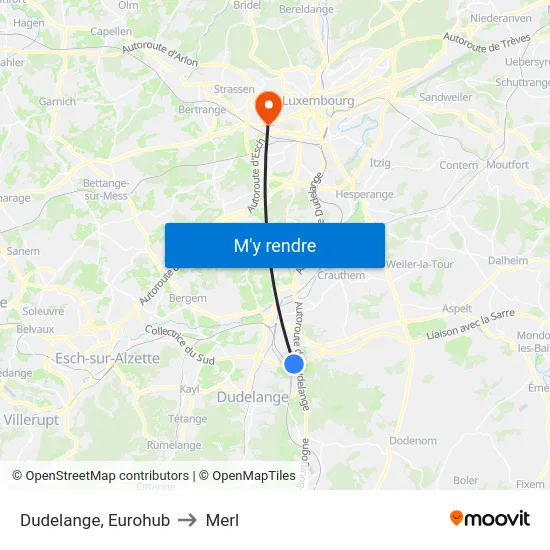 Dudelange, Eurohub to Merl map
