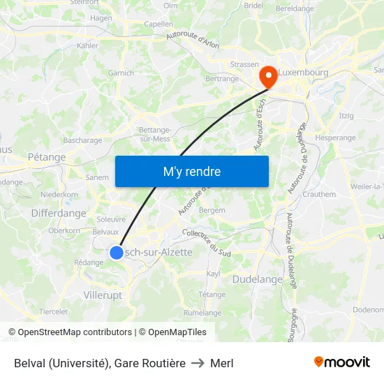 Belval (Université), Gare Routière to Merl map