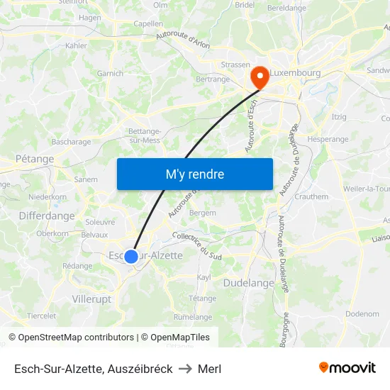 Esch-Sur-Alzette, Auszéibréck to Merl map