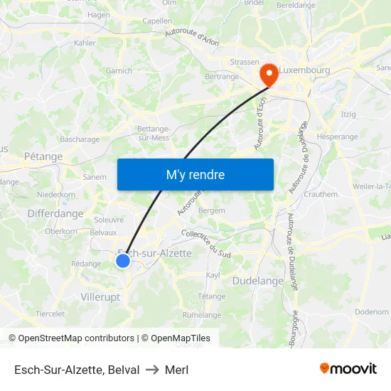 Esch-Sur-Alzette, Belval to Merl map