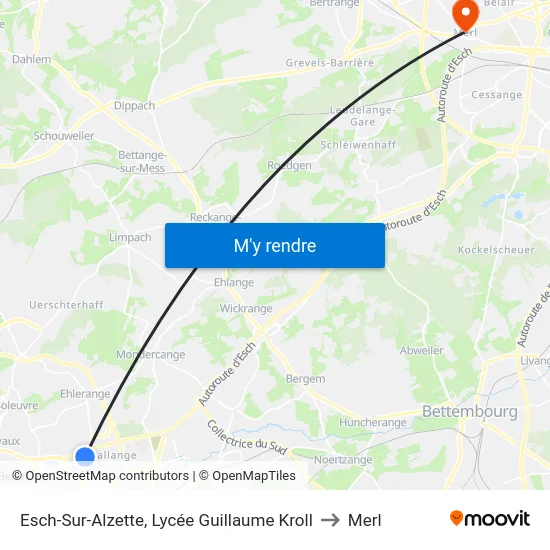Esch-Sur-Alzette, Lycée Guillaume Kroll to Merl map