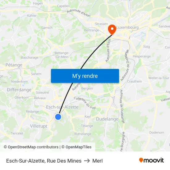 Esch-Sur-Alzette, Rue Des Mines to Merl map