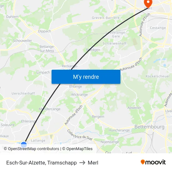 Esch-Sur-Alzette, Tramschapp to Merl map