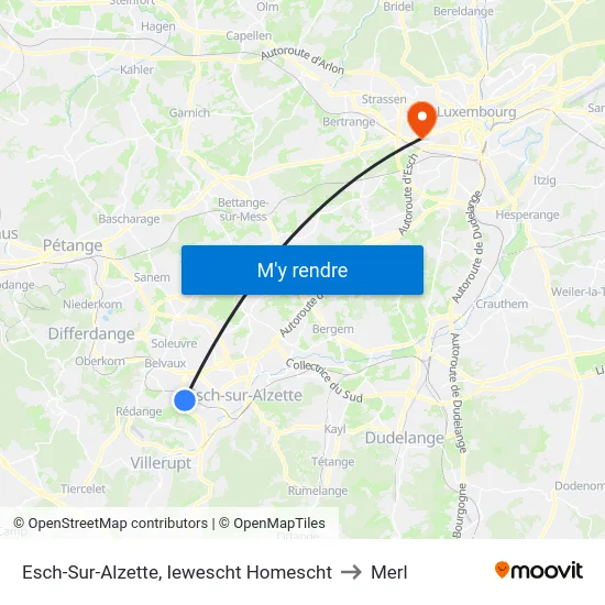 Esch-Sur-Alzette, Iewescht Homescht to Merl map
