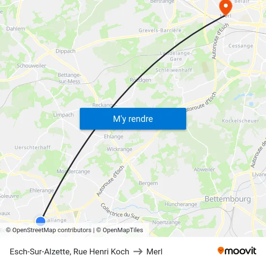 Esch-Sur-Alzette, Rue Henri Koch to Merl map