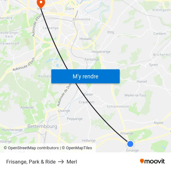 Frisange, Park & Ride to Merl map