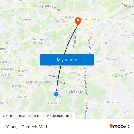Tétange, Gare to Merl map