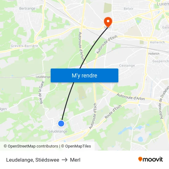 Leudelange, Stiédswee to Merl map