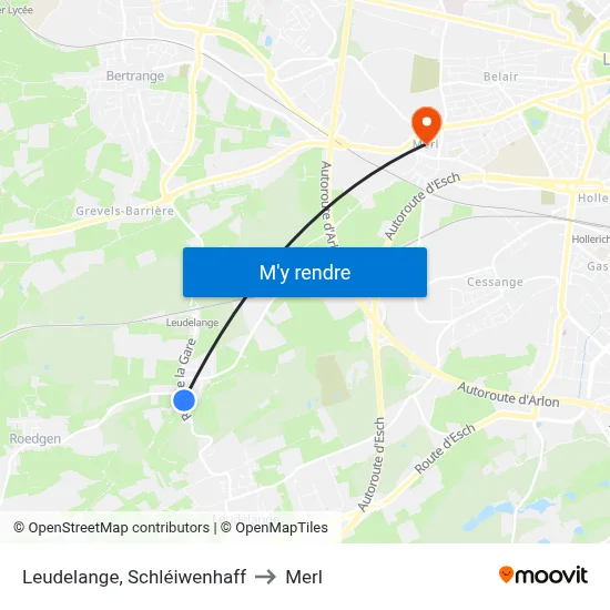 Leudelange, Schléiwenhaff to Merl map