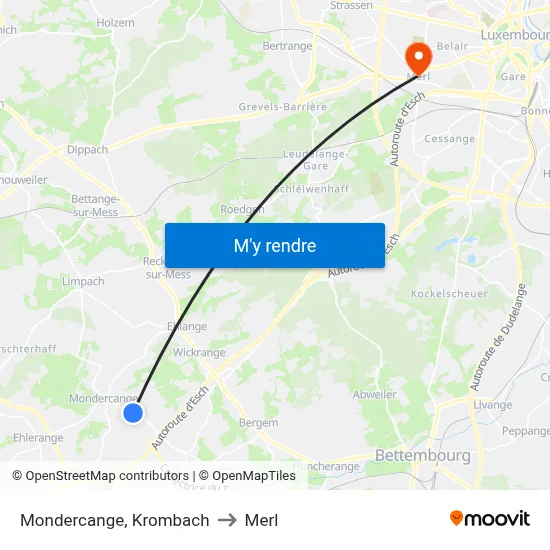 Mondercange, Krombach to Merl map