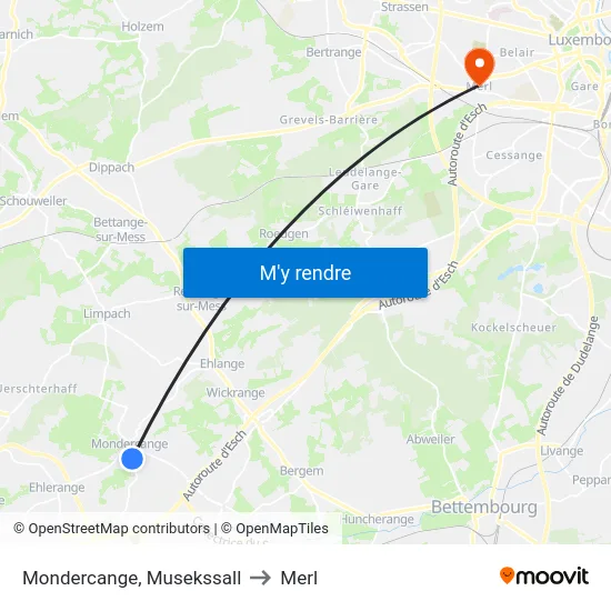 Mondercange, Musekssall to Merl map