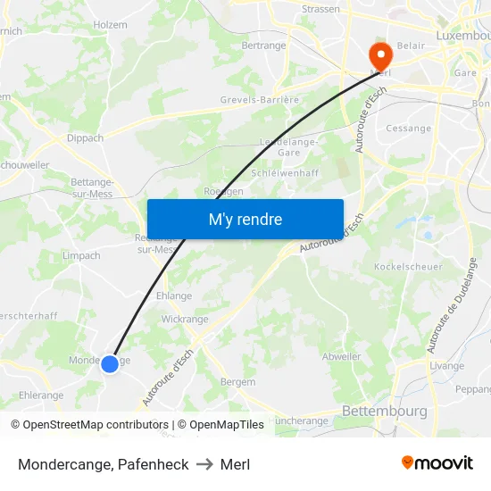 Mondercange, Pafenheck to Merl map
