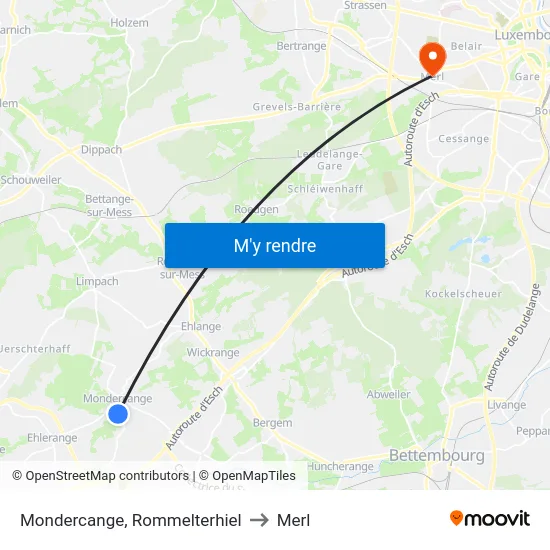 Mondercange, Rommelterhiel to Merl map