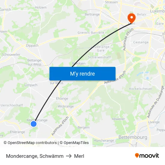 Mondercange, Schwämm to Merl map