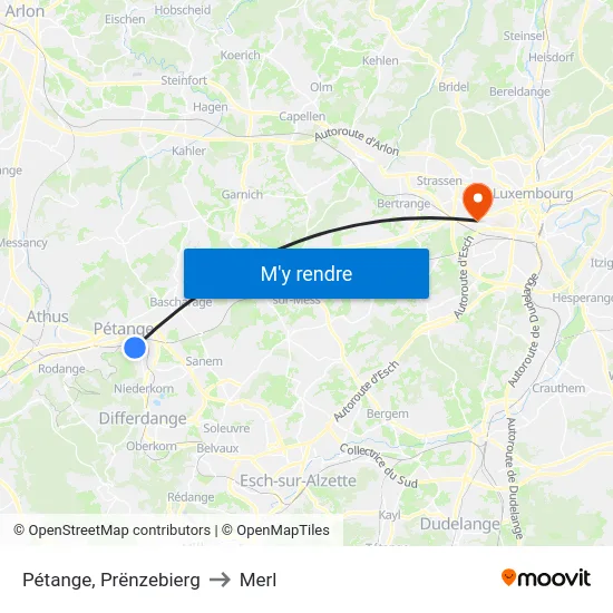 Pétange, Prënzebierg to Merl map