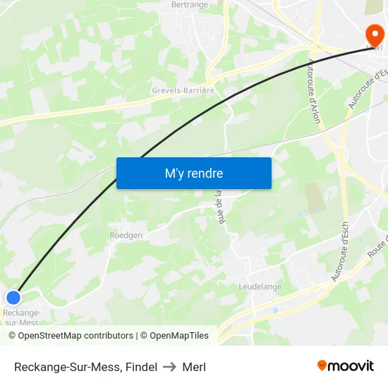 Reckange-Sur-Mess, Findel to Merl map
