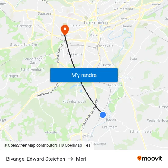 Bivange, Edward Steichen to Merl map