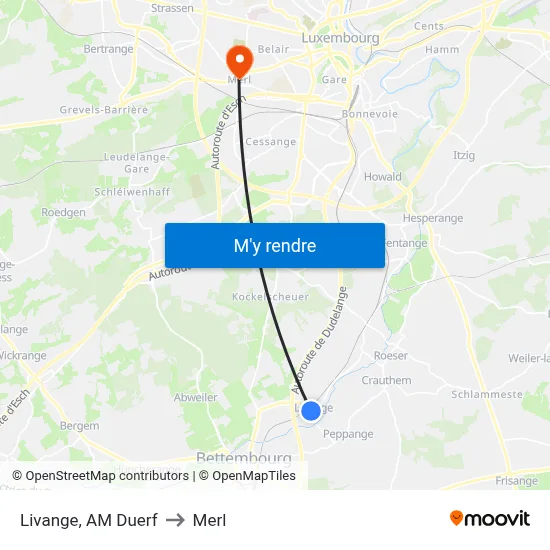 Livange, AM Duerf to Merl map