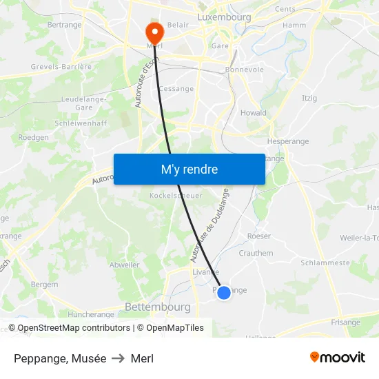 Peppange, Musée to Merl map