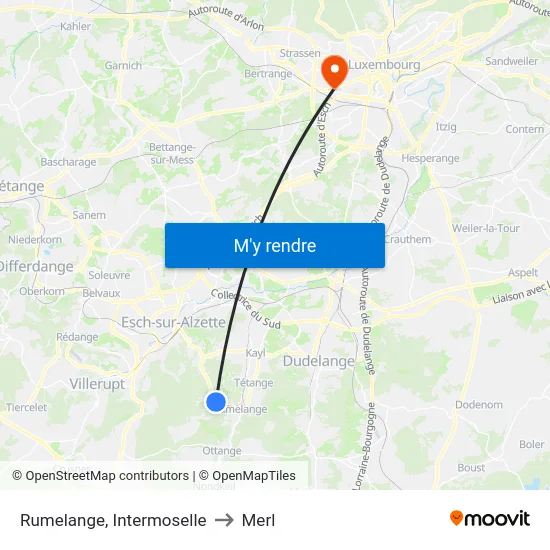 Rumelange, Intermoselle to Merl map