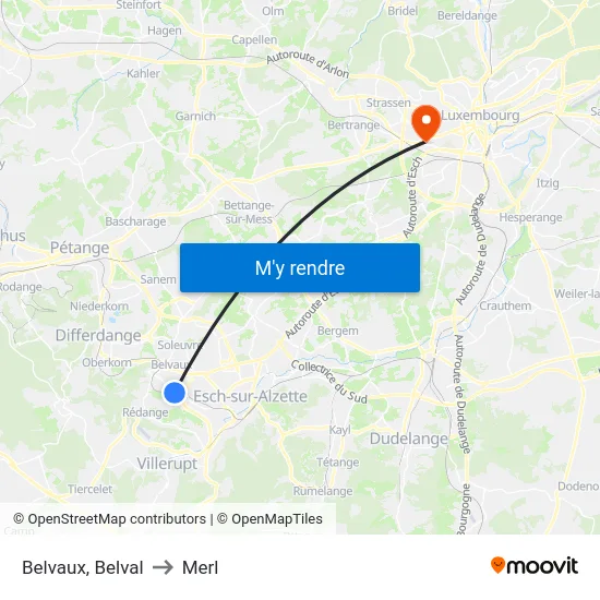 Belvaux, Belval to Merl map