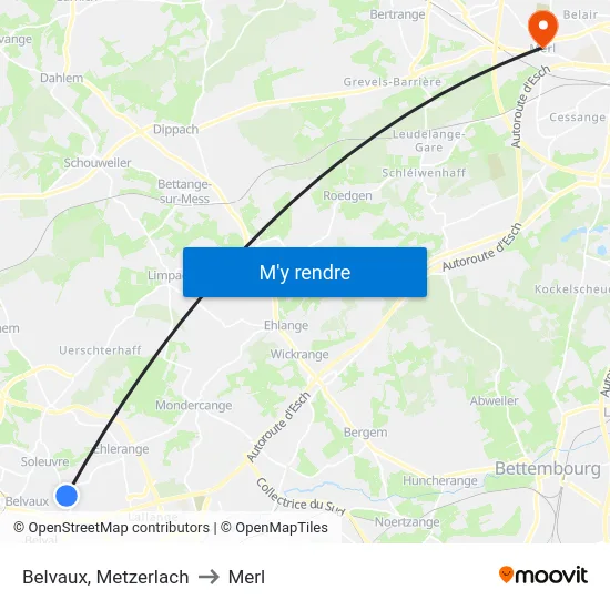 Belvaux, Metzerlach to Merl map
