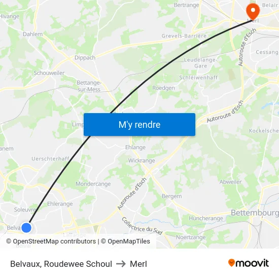 Belvaux, Roudewee Schoul to Merl map