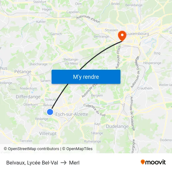 Belvaux, Lycée Bel-Val to Merl map