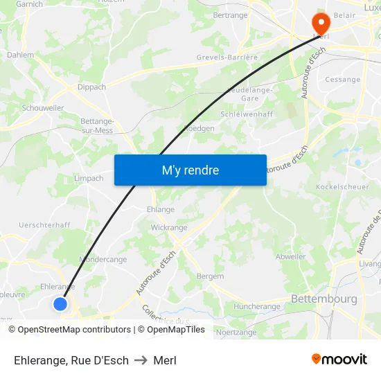 Ehlerange, Rue D'Esch to Merl map