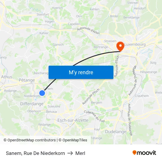 Sanem, Rue De Niederkorn to Merl map