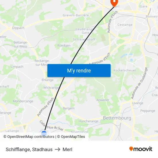 Schifflange, Stadhaus to Merl map