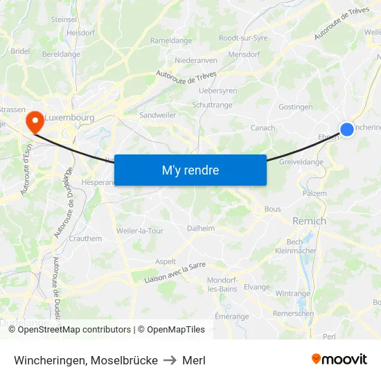 Wincheringen, Moselbrücke to Merl map