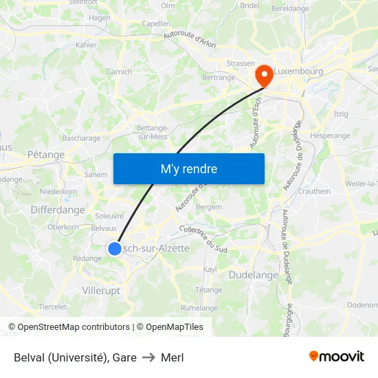 Belval (Université), Gare to Merl map