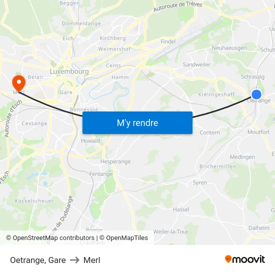 Oetrange, Gare to Merl map