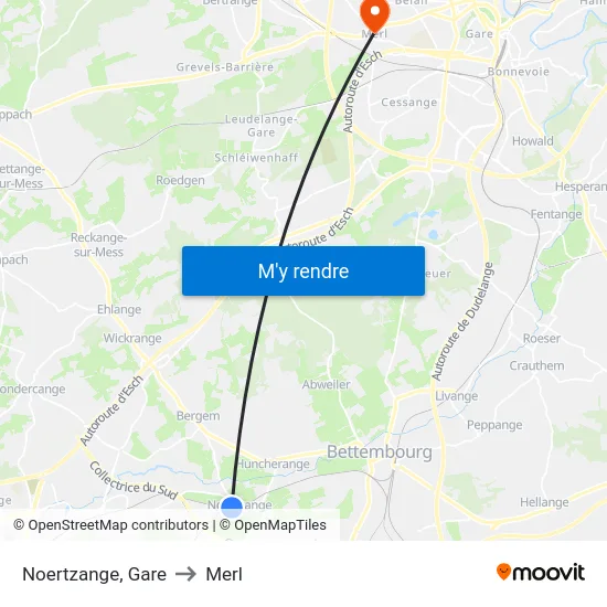 Noertzange, Gare to Merl map