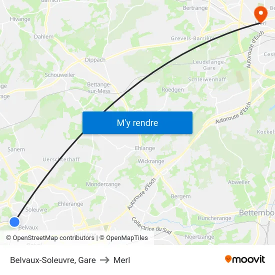 Belvaux-Soleuvre, Gare to Merl map