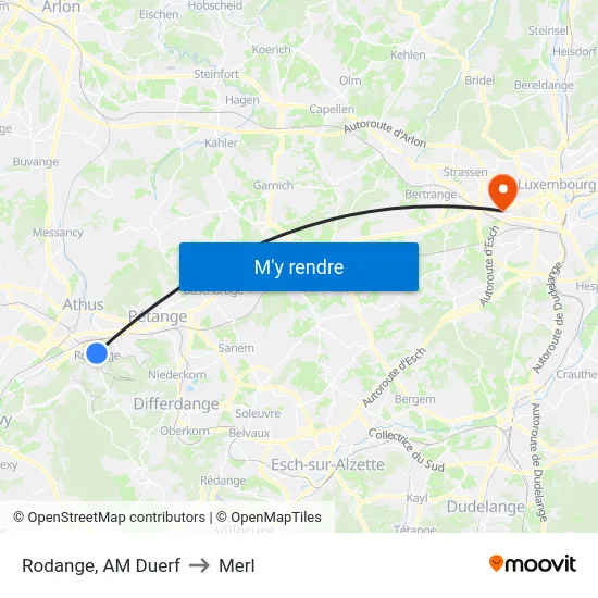 Rodange, AM Duerf to Merl map