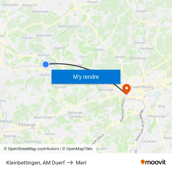Kleinbettingen, AM Duerf to Merl map